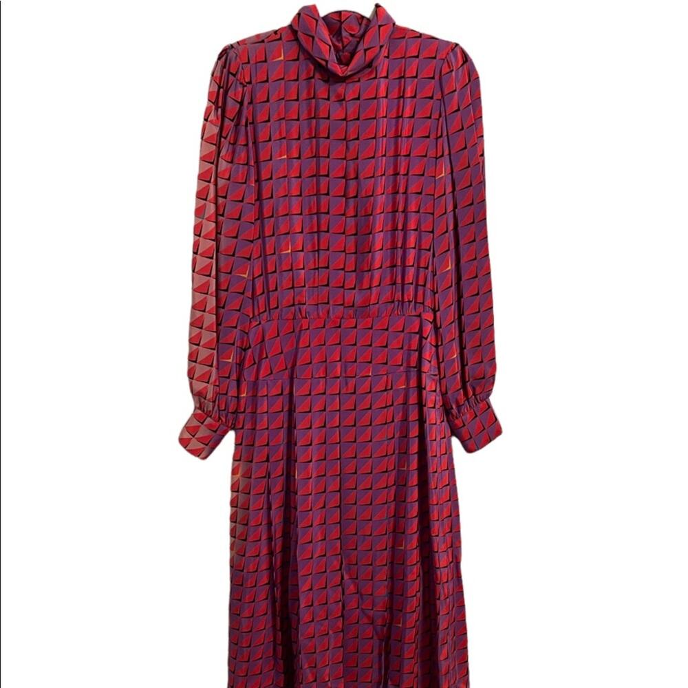Vintage Silk Marguerite’s Hong Kong Pink Purple Geometric Midi Dress S - Picture 3 of 7